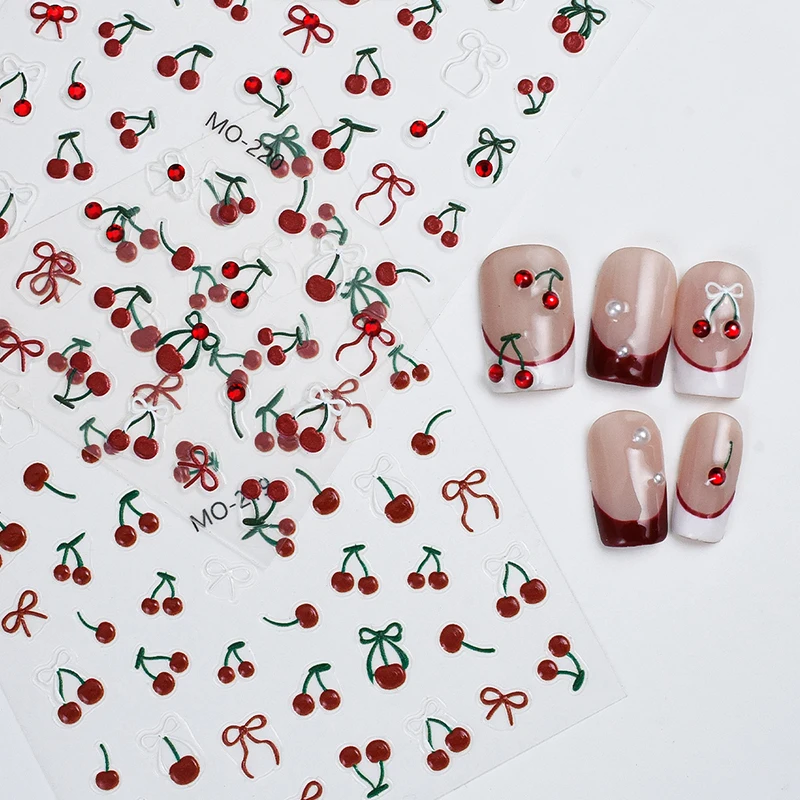 1pc Red Cherry 3D Nail Sticker Spring Summer Self-Adhesive Nail Art Slider Decoration Manicure DIY Decals