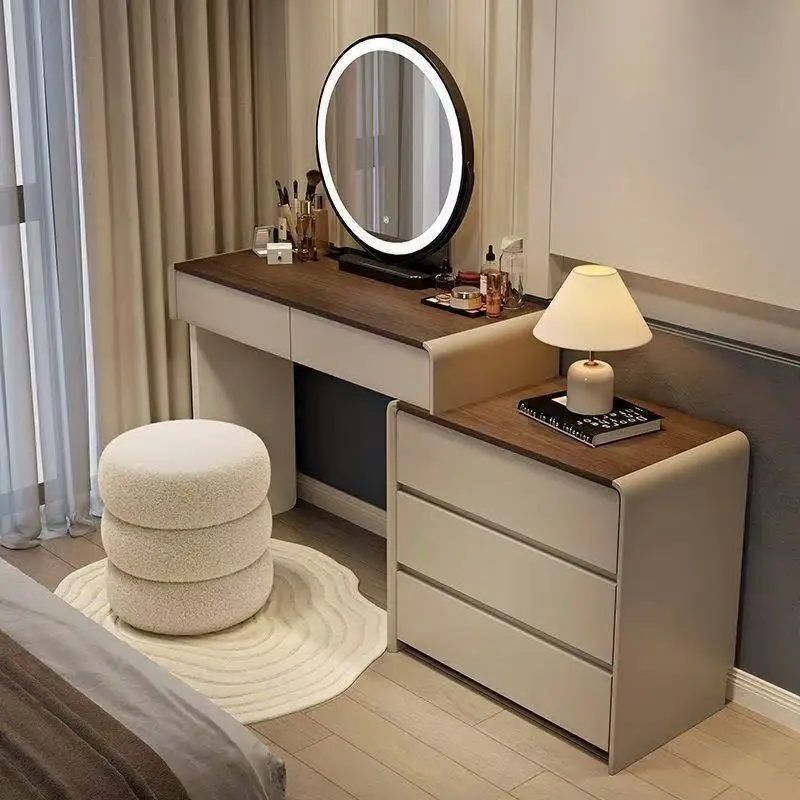 Cream solid wood dresser, walnut dresser, dresser and chest of drawers in a modern minimalist style