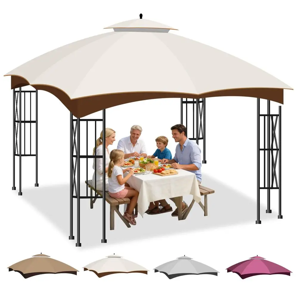 

Double Tiered Gazebo Replacement Canopy for Lowes Allen Roth, Upgraded 300D Polyester Heavy Duty Canopy Cover Top with Air Vent