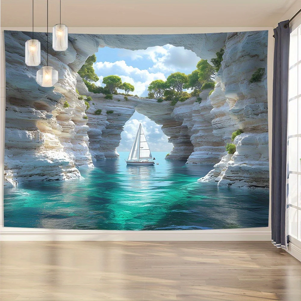 Cliff Bay Theme Digital printing polyester wall hanging tapestry decorative Living room bedrooms Office background gift