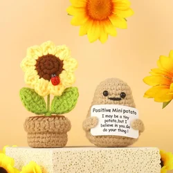 2PCS Positive Mini Sunflower Pot Potato Handicrafts Creative Funny Knitted Flower Crafts Desk Decoration Crochet Birthday Gifts