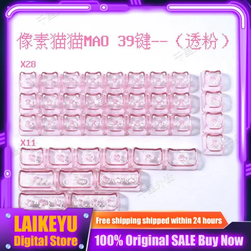 Pixel Cat Theme Keycap 39 Key Mechanical Keyboard Diy Transparent Pc Gaming Keyboard Collection Gift Custom Keycap