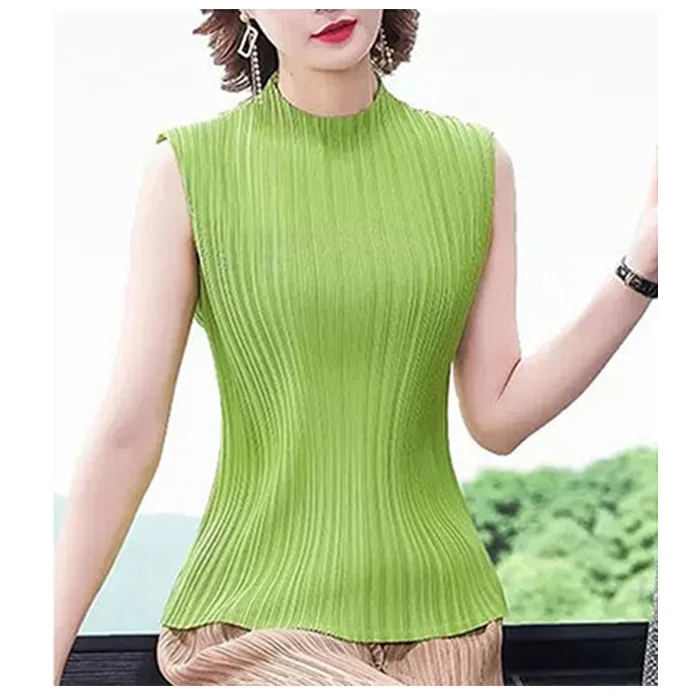 

Miyake Pleats Original Design T-shirt Summer Pleated Flower Print Tops Casual Fashion Appear Thin Loose Retro Womens Clothing