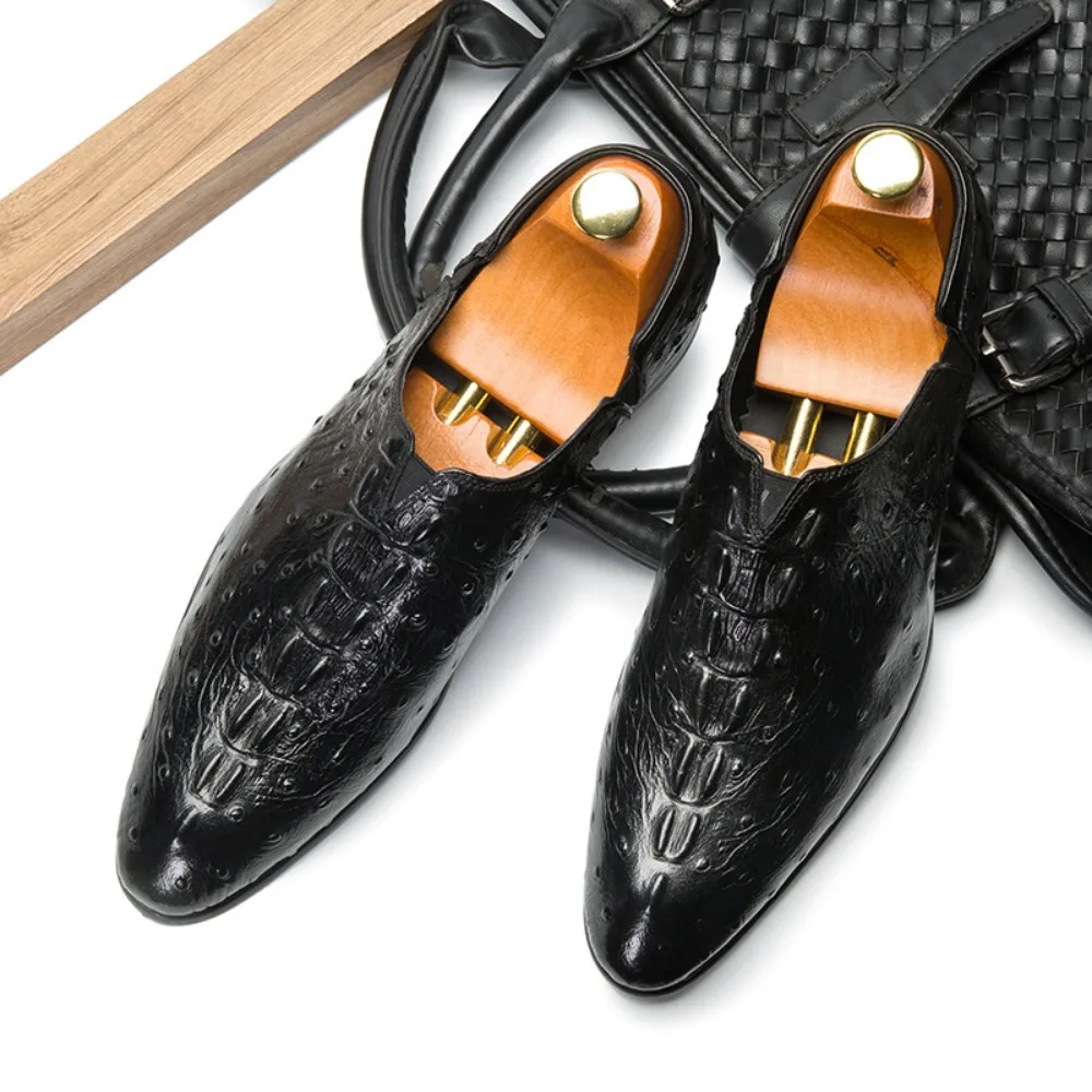 

Mens Crocodile Pattern Casual Shoes Lace Up Steel Toe Trendy British Style