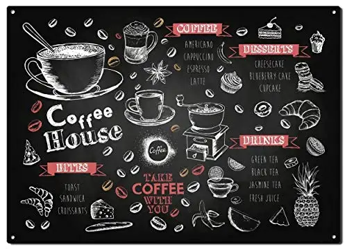 

STYSLS Coffee House Blackboard Metal Tin Signs, Restaurant Blackboards Poster, Decorative Signs Wall Art Home Decor