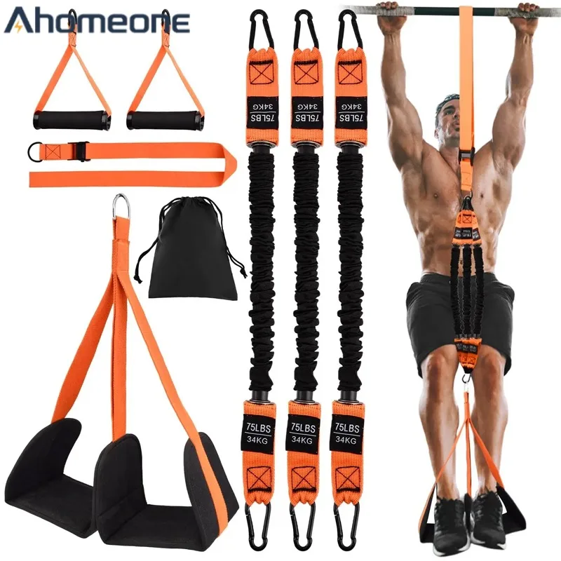 Klimmzug-Assistenzband, Hochleistungs-Widerstandsband, verstellbar 75-225 lbs, mit Stoff-Fuß- und Kniepolster, patentiertes Design, Stahlschnalle für Heimtraining, Krafttraining, Muskelaufbau,