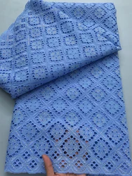 Nigerian Dry Cotton Lace Fabric 2025 High Quality 5 Yards Embroidered Blue African Lace Fabric Party Dress for Men Sew A4133