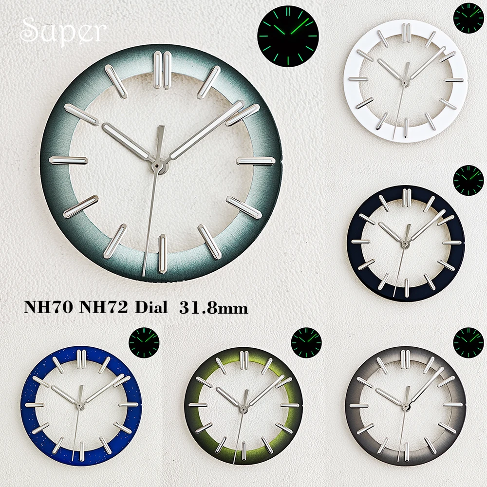 31.8mm Hollow Dial NH70 Dial For NH70 NH72 NH71 Movement No Logo Round  Skeleton Green Luminous Dial And Pointer Watch Parts