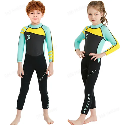 Trajes de baño para niños y niñas, traje de neopreno de 2,5 MM, protección solar, traje de buceo de manga larga, traje de Surf de una pieza para niños jóvenes