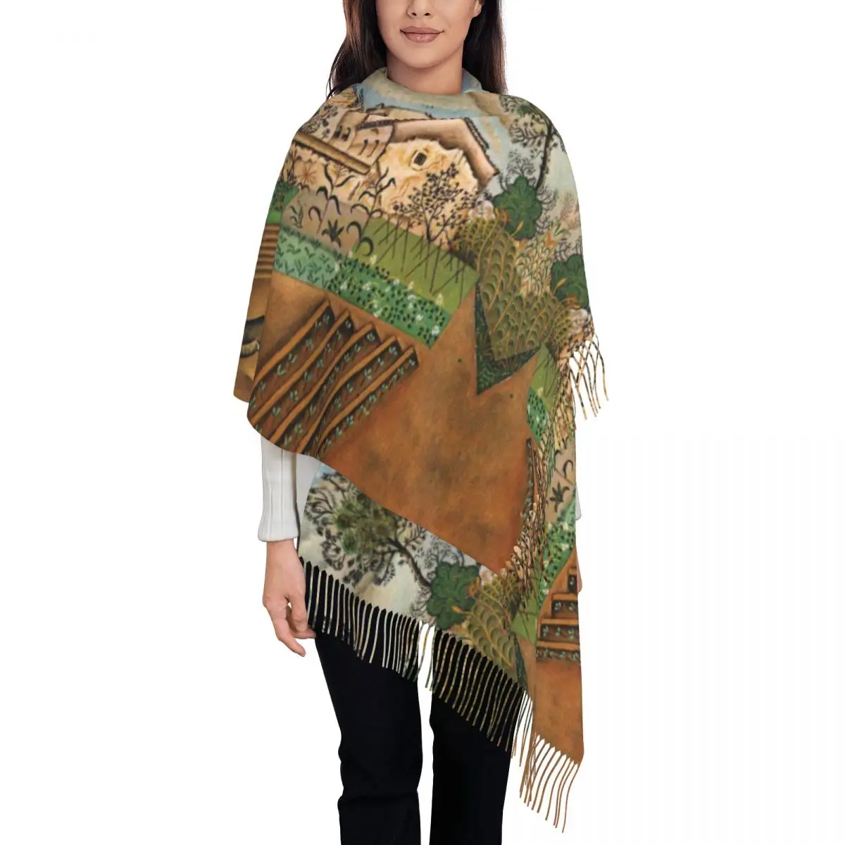 

Lady Large The Vegetable Garden With Donkey Scarves Women Winter Thick Warm Tassel Shawl Wraps Joan Miro Abstract Art Scarf