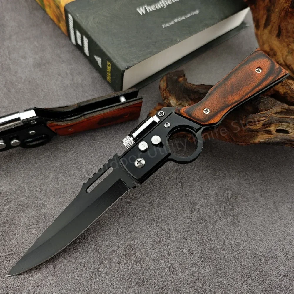 New AK47 Folding Knife with LED Light 5C13Mov Blade Color Wood Handle Household Portable Knife Food Knife Sharp Paring Knife