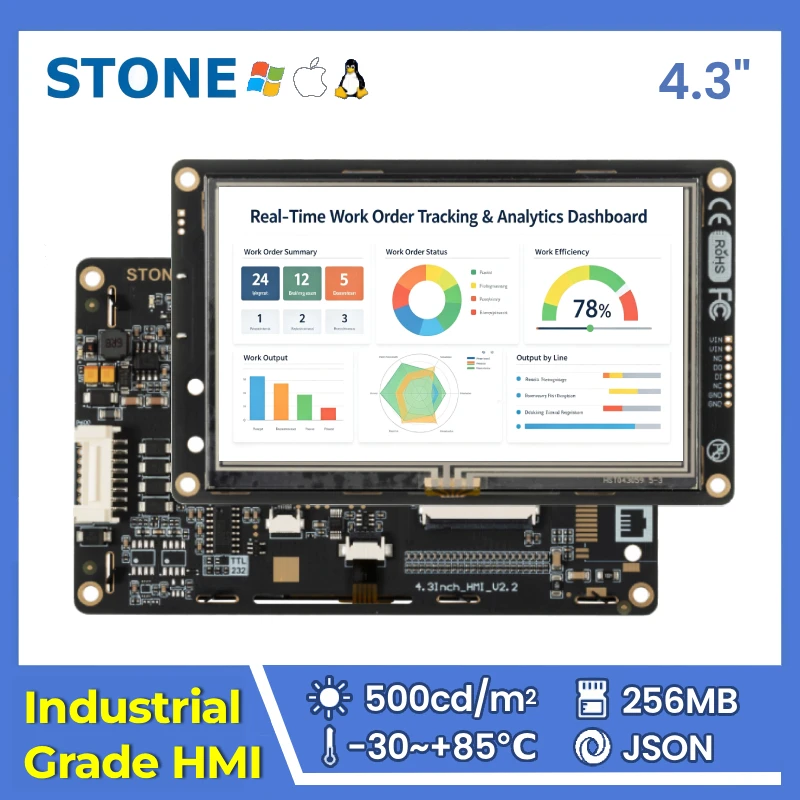 STONE I 4.3 Inch Industrial Grade TFT LCD HMI Display Panel Resistive Touch Screen Cortex A8 1GHz CPU 256MB 480*272 for Arduino