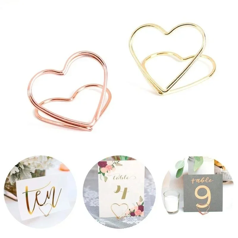 15Pcs Retro Heart‑Shape Metal Photo Clip Rose Gold Paperclip Card Holder Wedding Table Ornament Desktop Stationery Accessories