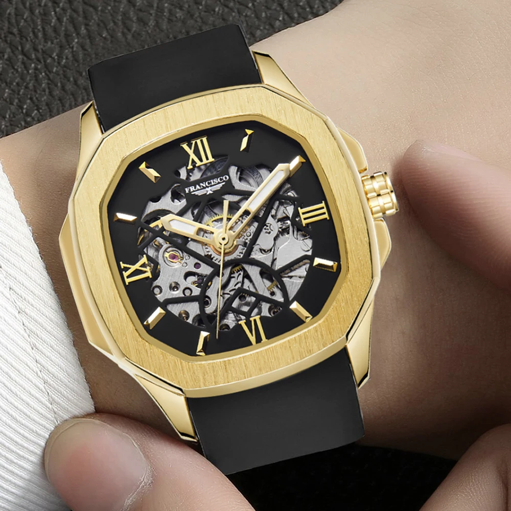 Drop Shipping Luxury Male Mechanical Wristwatch Timepiece Clock  Roman Skeleton Men\'s Automatic Water Proof Watches.