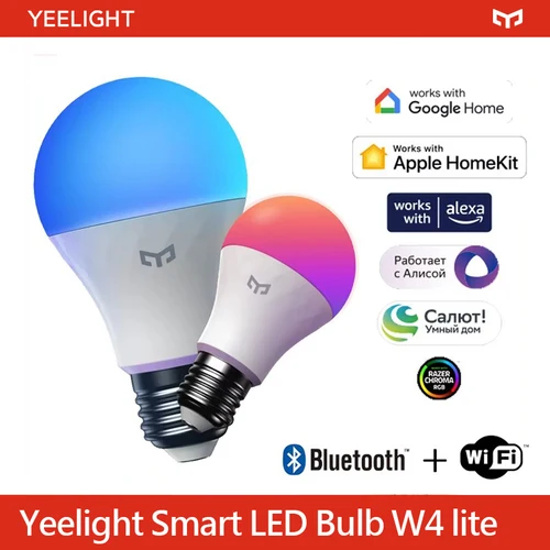 Yeelight bombilla LED inteligente W4 Lite E27 BLE + WIFI 800lm 8W 2700-6500K control remoto hogar inteligente funciona en Homekit, Google, Alexa