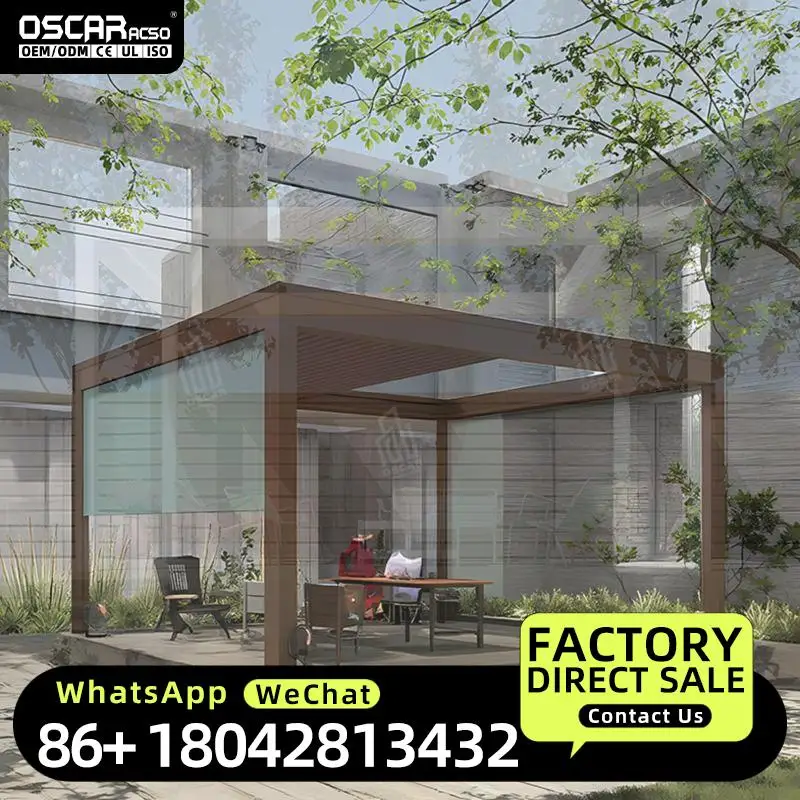 

Современная моторизованная водонепроницаемая электрическая алюминиевая конструкция с открывающейся жалюзи на крыше, аналогичная и палатка со светодиодной подсветкой для сада на заднем дворе