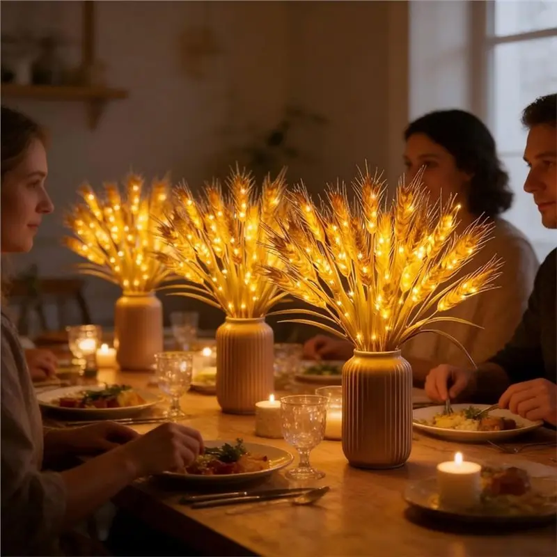 SOFT-Golden Harvest Light LED Table Lamp Wheat Stalks Farmhouse Style Glowing Warm Light For Bedroom For Living Room Desk Decor