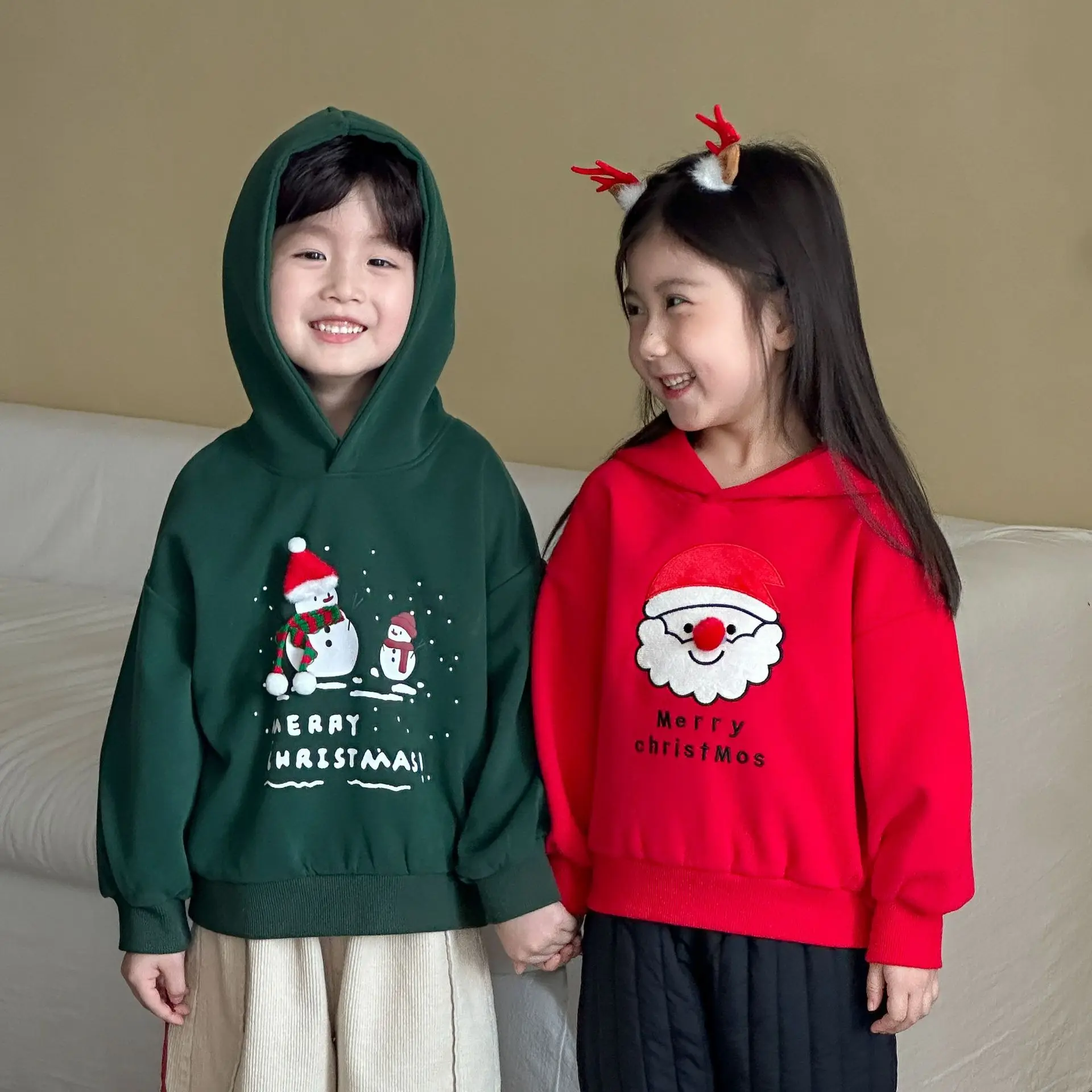 

1-8Y Children Boy Girl Festive Casual Pullover Top2025 New Kids Christmas Hoodies Clothes Cotton Santa Snowman Print Sweatshirt