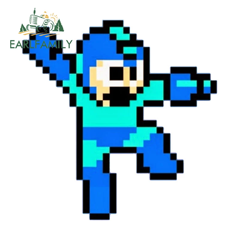 EARLFAMILY 13cm x 12.7cm for Megaman Pixel Anime Car Sticker Occlusion Scratch Sunscreen Decal Humorous Racing Drifting Graphics