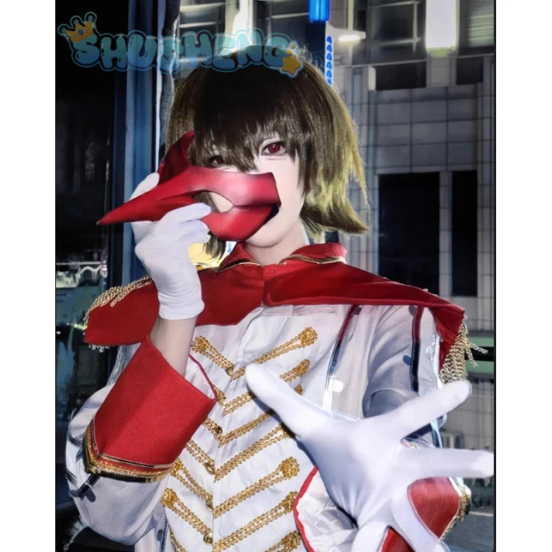 Jogo akechi goro p5 cosplay persona 5 corvo traje casaco, cinto, máscara, festa de halloween ladrão conjunto mulher homem uniforme conjunto completo