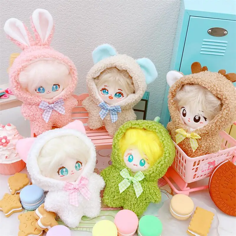 Doll Clothes for 10cm Idol Cotton Doll Outfit Accessories Kawaii Cartoon Fluffy Animals Cat Bear Suit Elk DIY Clothing Kids Gift