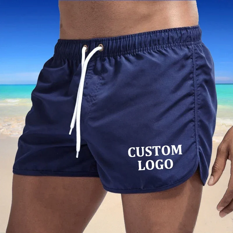 New Custom Your Logo Summer Swimwear Men Swimsuit Boy Swim Suits Boxer Beach Shorts Trunks Swimming Surf Banadores Mayo Sungas