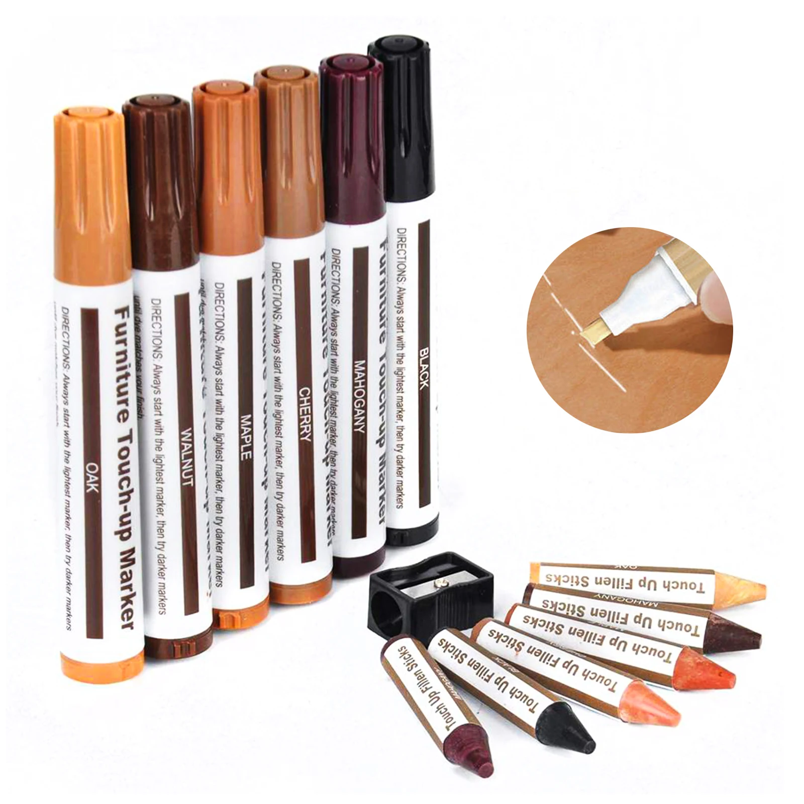 Furniture Touch Up Marker Wood Filler 13PCS Repair Kit  for Stains, Scratches, Floors, Desk, Touch Ups Restore Wood Surface