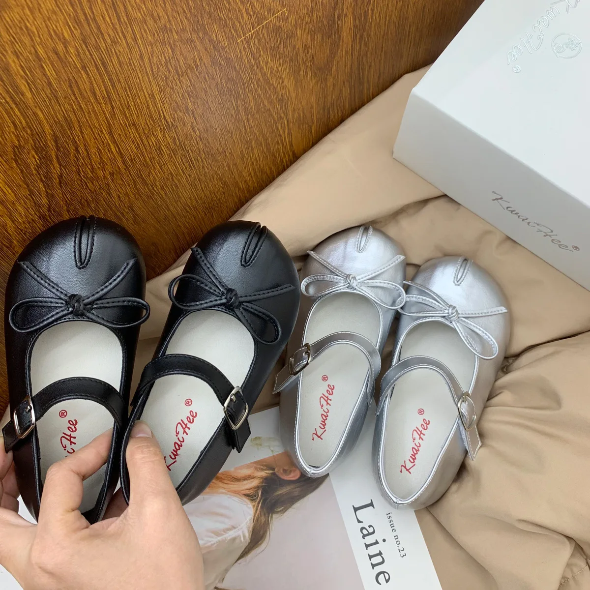 

Kids'Casual Shoes Bow Solid Color PU Leather Fashion Spring Flat Shoes For Children Anti-slip Black Sliver Shoes Size 23-33
