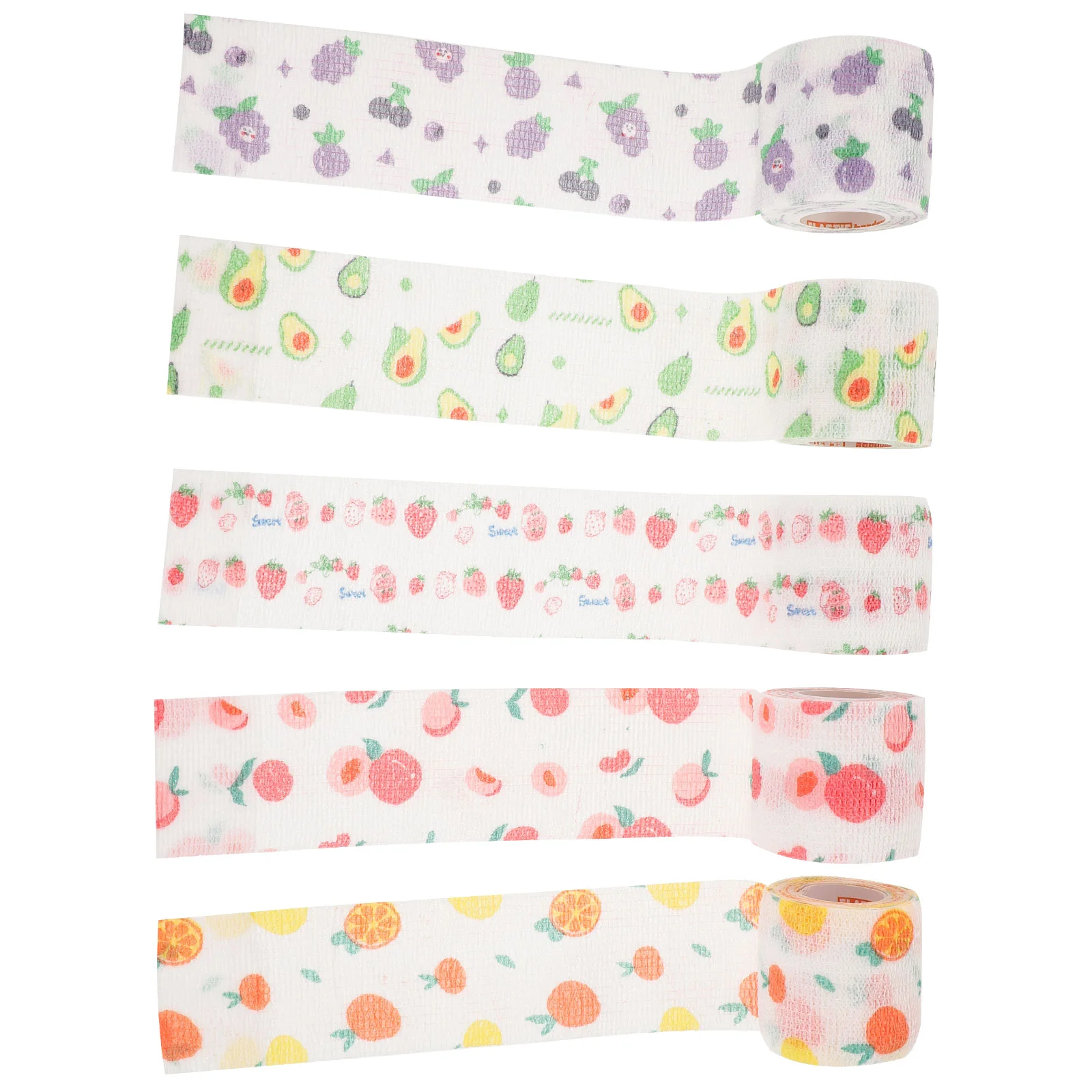 5 Rolls Self-adhesive Bandage/cute Fruit/sports Bandage/5cm Wide Elastic Pet Tapes Cat Supplies Avocado Non-woven Fabric