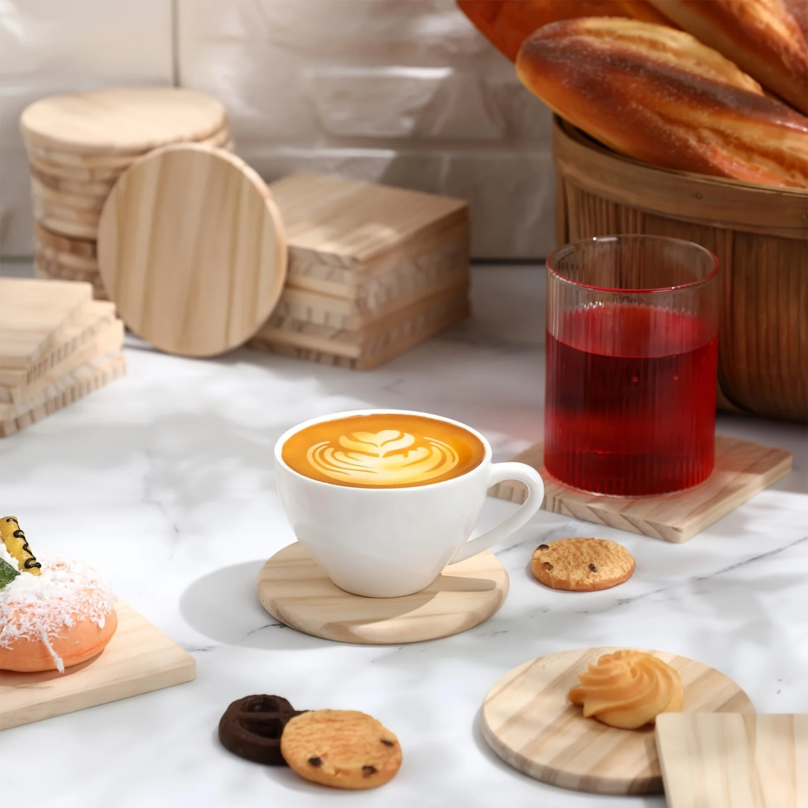 5pcs Set of Unfinished Round Wooden Coasters for DIY Crafts and Home Decor - 4 Inch Diameter, Natural Wood Material for Painting