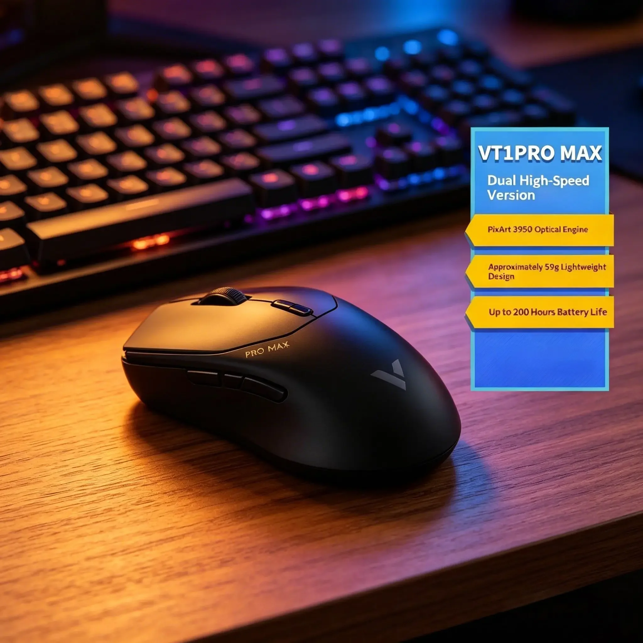 

Rapoo VT1PRO MAX Wireless Gaming Mouse, 59g Ultra-Lightweight, 8KHz Polling Rate, 30000DPI, 9 Programmable Buttons
