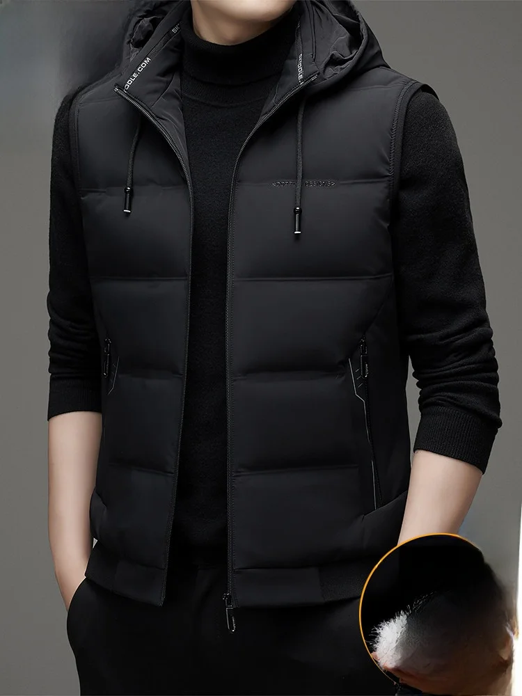 

Pierre Cardin Men's down Vest Autumn Winter High End Brand New Sle Dad's Jaet Hooded Outdoor Wear Straight Cut Nylon