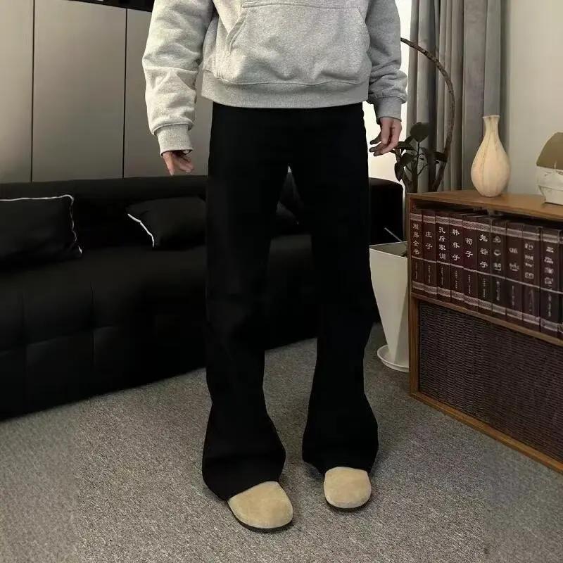 جينز أسود للتخسيس على الطراز الكوري للشارع قليلاً للرجال، سروال طويل مستقيم كاجوال بسيط وعصري #1