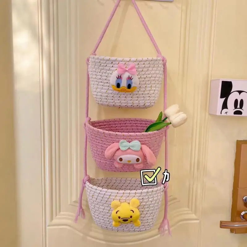 Cute My Melody Daisy Duck Three Layer Hanging Basket Behind The Door Cosmetic Storage Basket Cartoon Cute Hanging Storage Basket