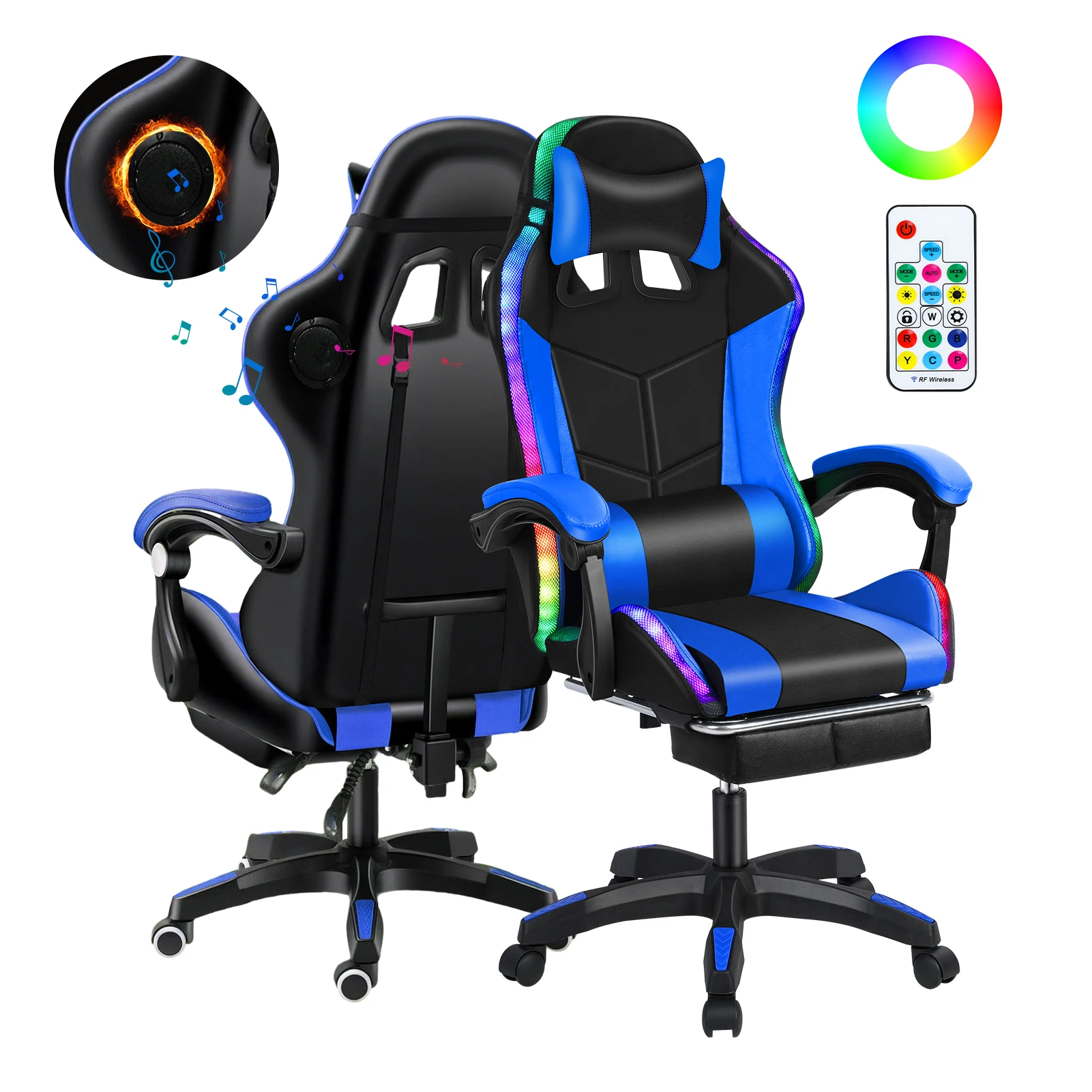 Gaming Chair Bluetooth-compatible LED Chairs Ergonomic Lumbar Cushion Headrest Gaming Chair Height Adjustable Computer Chair