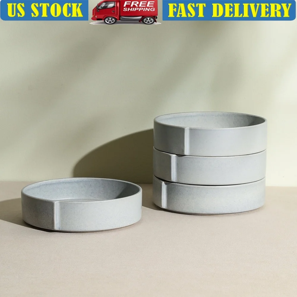 

4-Piece Stoneware Pasta Bowl Set Unique Textured Design Dishwasher Microwave Safe Casual Dining Kitchen Artistry
