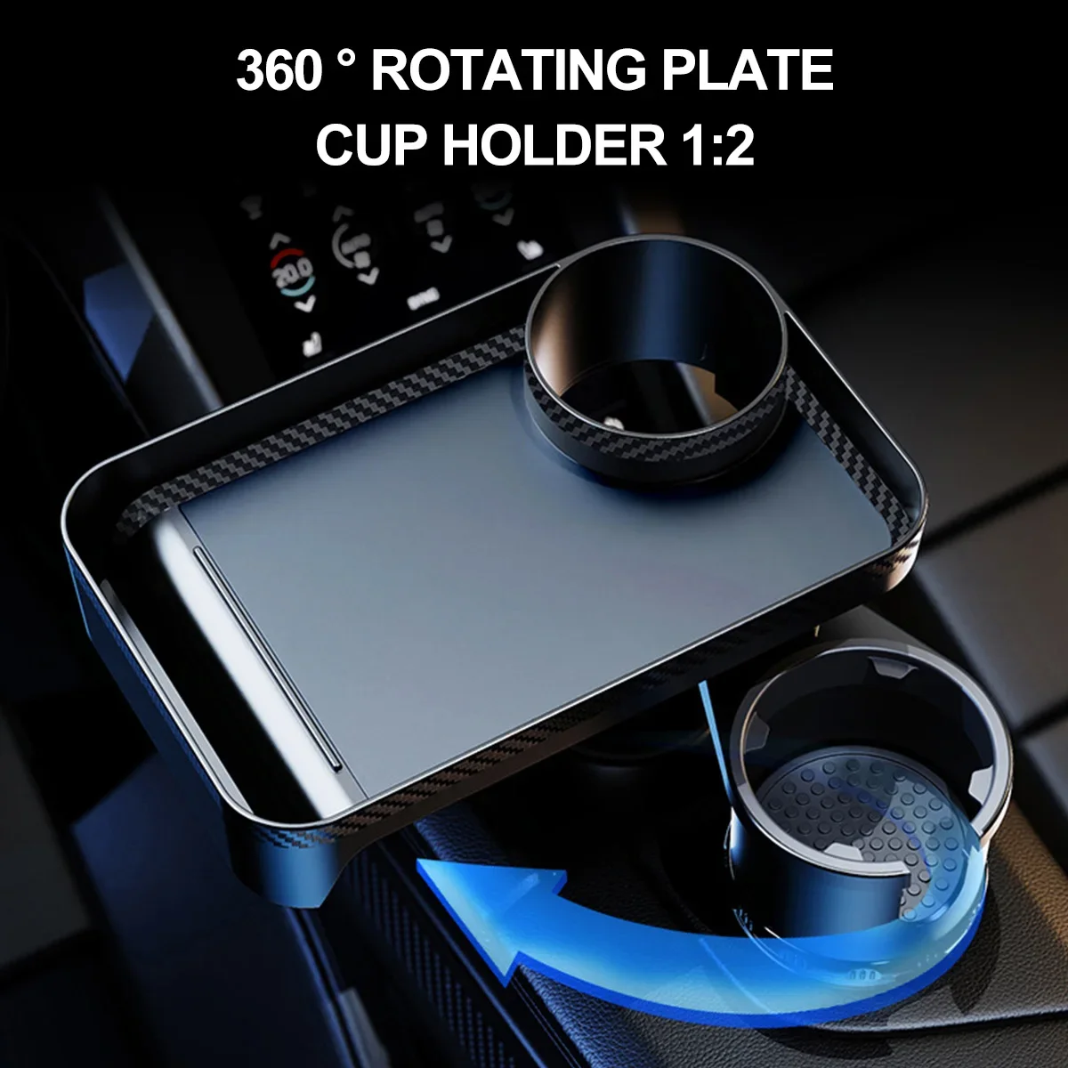 Car Cup Holder Tray with 360° Rotating Adjustable Base Anti-slip Cup Holder Expander for Most Car Drink Organized Accessories