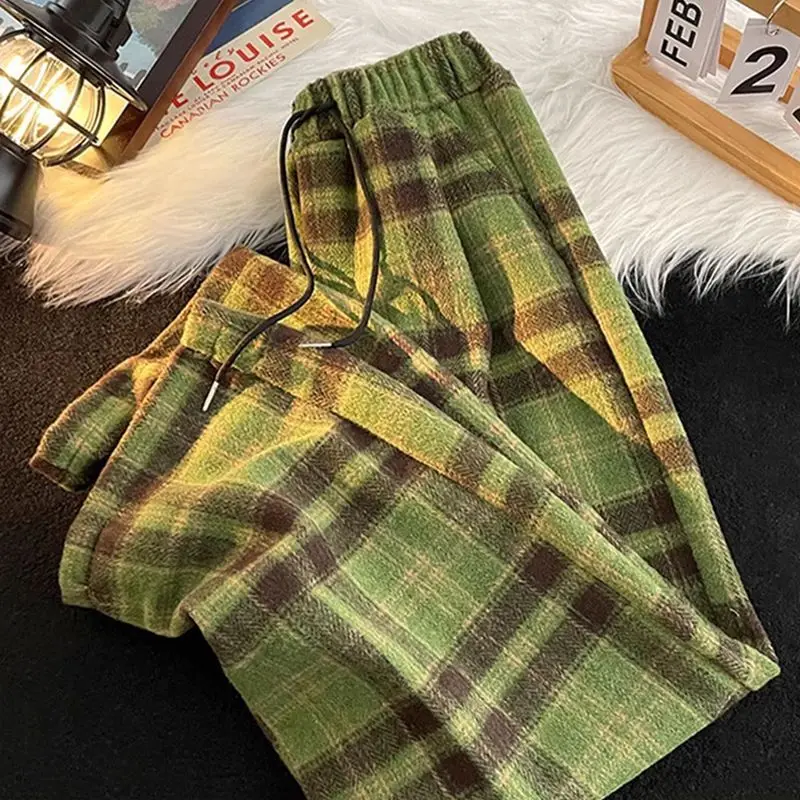 

Мужские свободные прямые повседневные брюки, осень-зима, большой размер 300, шерстяные брюки в клетку в стиле ретро, удобный свободный крой