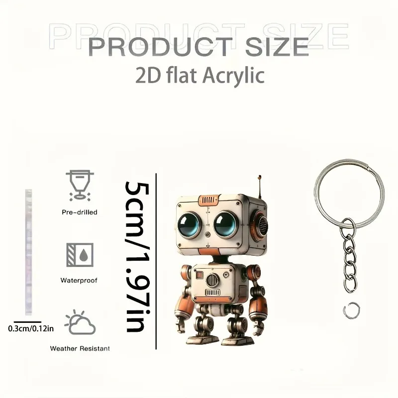 New Retro Big-eyed Robot Acrylic Keychain, 2D Plane Pendant, Cartoon Sci-fi Backpack Key Ring Souvenir Gift, Key Pendant.