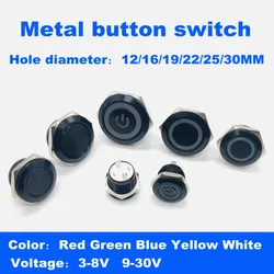 Metal Button Switch 12/16/19/22/25/30mm instant self-reset ultra-short micro-stroke thin oxidation black switch 1NO 3V6V12V24V