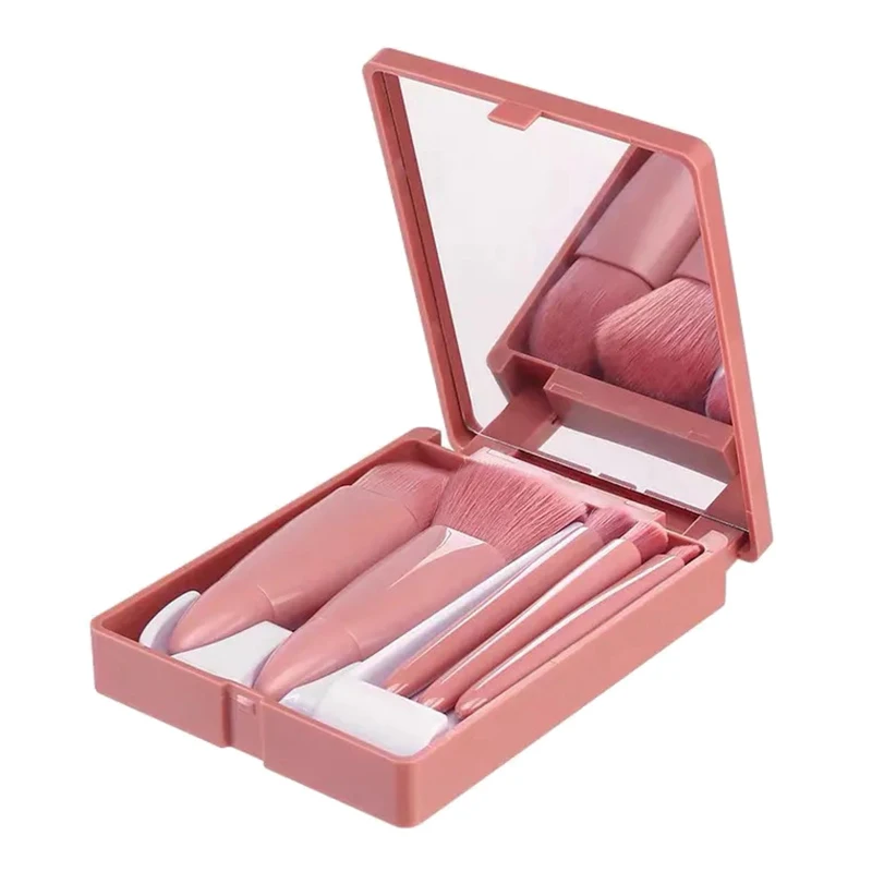 5 Stuks Cosmetische Borstel Draagbare Make-Up Borstel Reizen Met Spiegel Doos Make-Up Set Borstel Losse Borstel Blush Borstel Oogschaduw Borstel