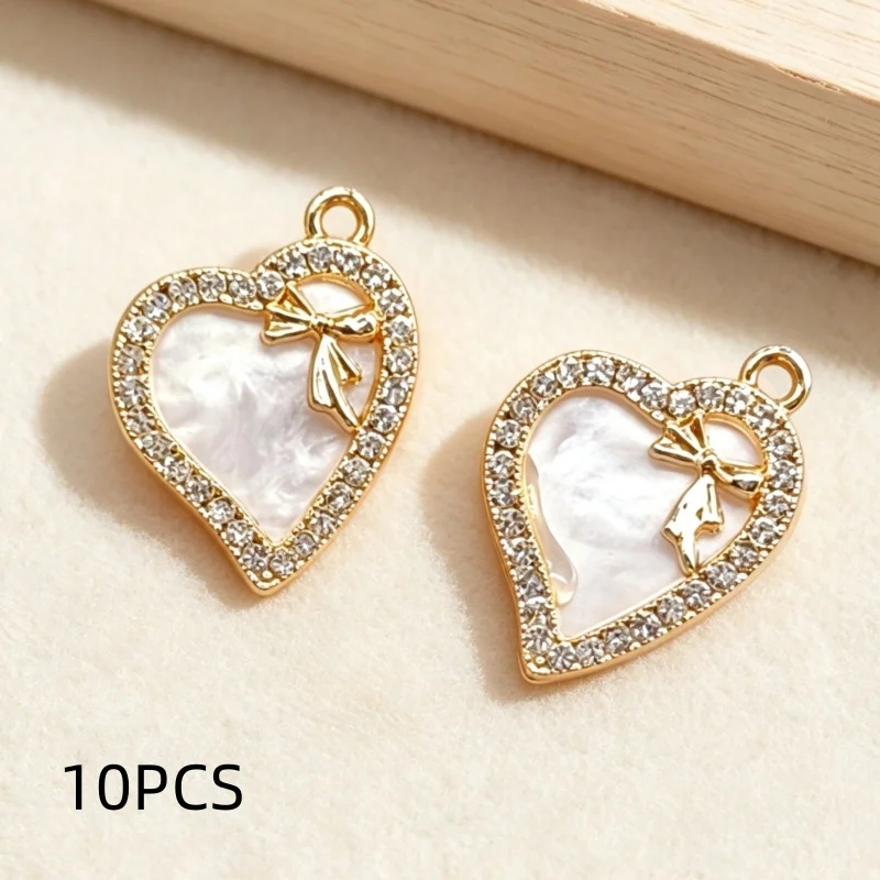 10PCS DIY Diamond studded Peach Heart Bow Bracelet Pendant Necklace Accessories Light Luxury Water Diamond Love Pendant Small Ac