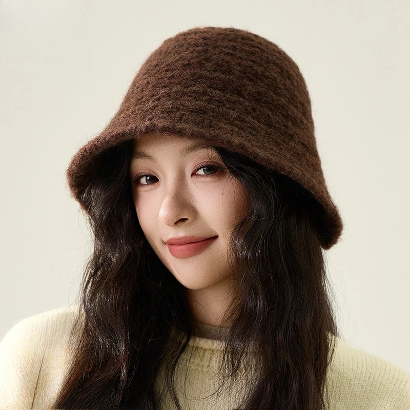 Korean Knitted Bucket Hat Women's High-end Sense Autumn and Winter Ear Protection Bucket Hat Fashion Versatile Basin Hat