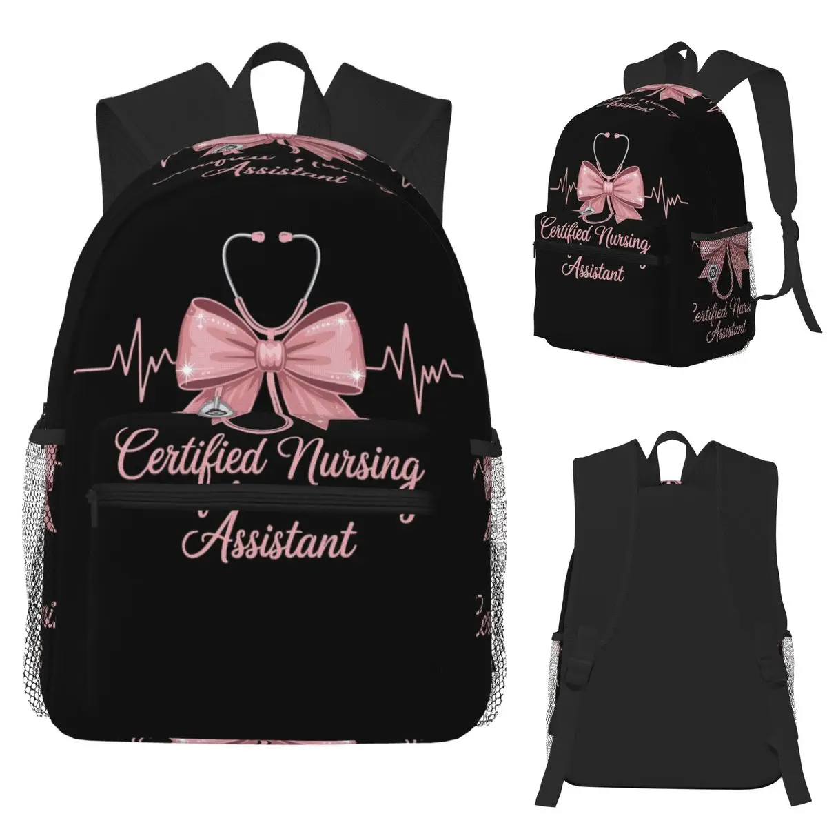 

Certified Nursing Assistant, CNA Stethoscope Coquette Bow, Nursing Graduation Backpack School Bag Daypack Bookbag Shoulder Bags