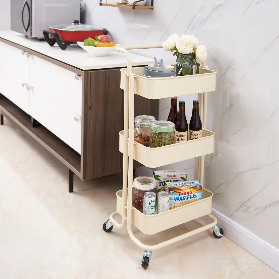 Kitchen storage trolley, bathroom, metal floor storage rack, handcart, tool free