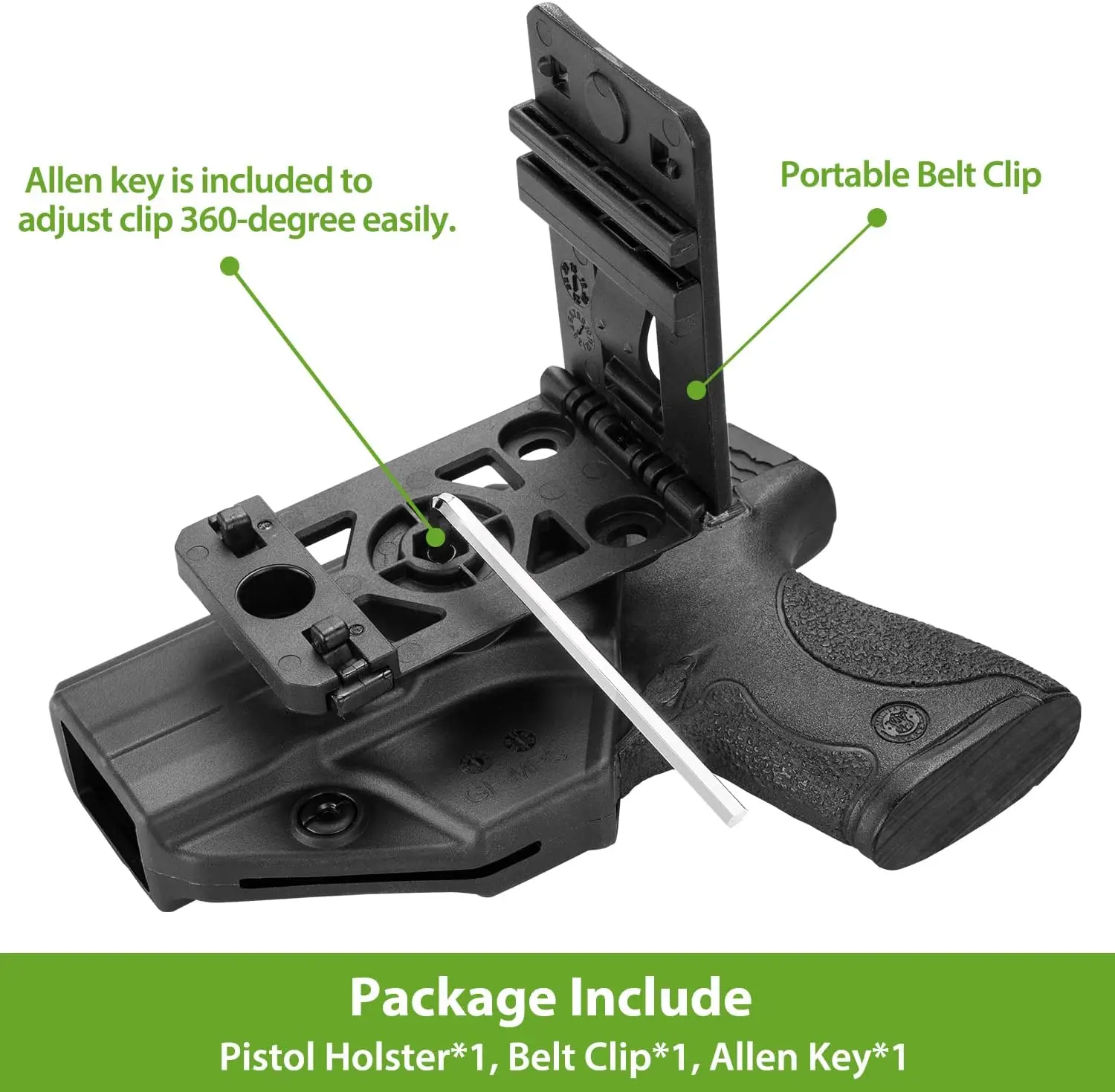 M&P Shield / Shield Plus Holster - Polymer OWB Fit S&W M&P 9mm/.40, Fast Draw/Quick Release, 360 Adjustable. Right Hand