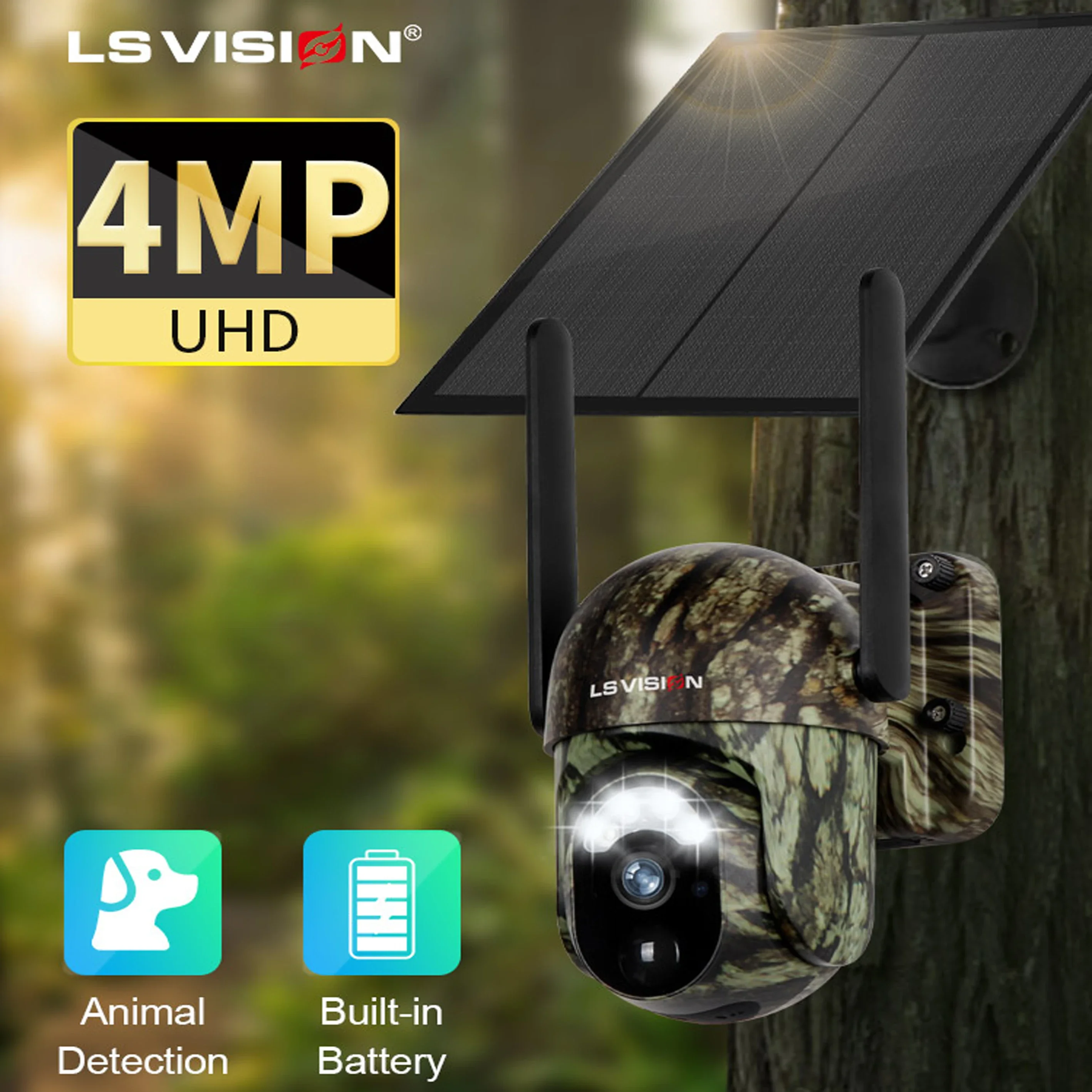 LS VISION 4G SIM zasilana energią słoneczną bezprzewodowa kamera bezpieczeństwa zewnętrzna Wifi 2K HD wideo noktowizor Alarm wykrywania ludzi i zwierząt