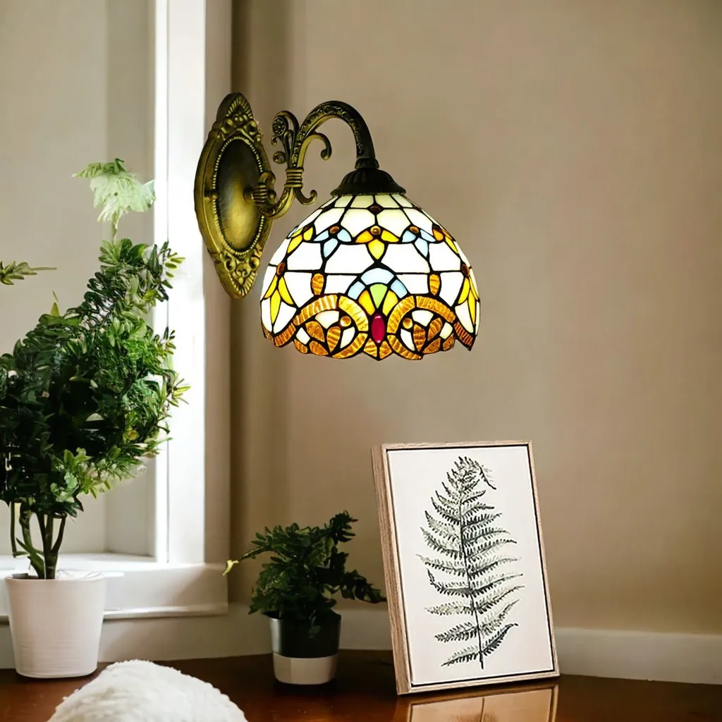 LOYALHEARTD  Style Wall Sconce Lamp Stained Glass Light Art Decor Bedroom Wall Mount Lamp Fixture