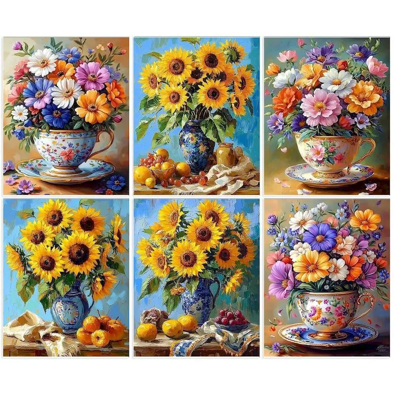 

GATYZTORY Painting By Number Flowers DIY Frame Handpainted Picture By Numbers Acrylic Canvas Painting Wall Art For Decoration