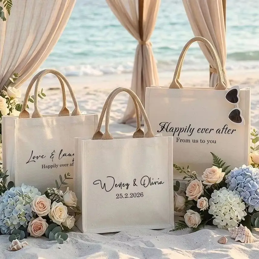 Personalized Canvas Tote Bag with Minimalist Black Text for Bridesmaids | Heavy Duty Wedding Party Favors